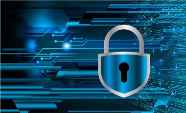 mavi arkaplanda asma kilit ve kilit olan güvenlik sistemi kavramı