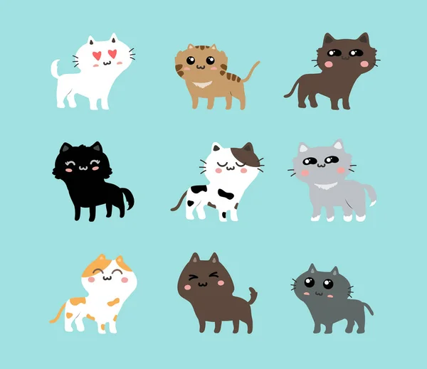 Vector Conjunto Lindos Gatos Animales Mascotas — Archivo Imágenes Vectoriales