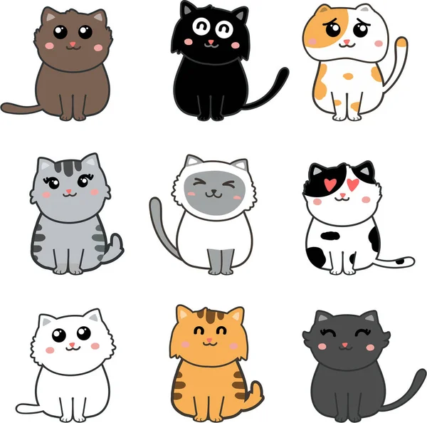 かわいい猫のセットベクトルイラスト — ストックベクタ