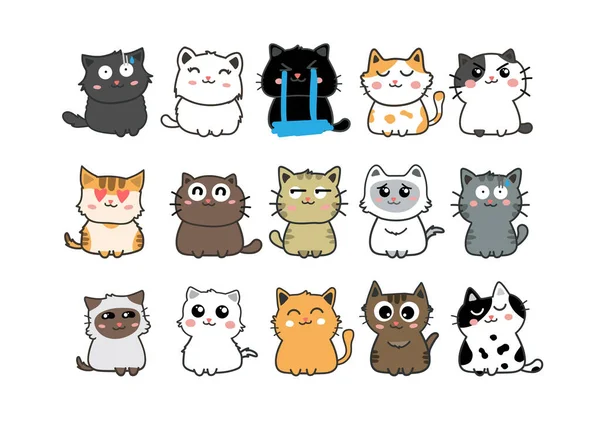 かわいい猫のセットベクトルイラスト — ストックベクタ