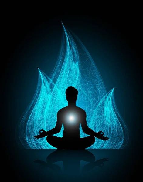 Meditationslotus Posiert Yogaposition Auf Blauem Hintergrund — Stockvektor