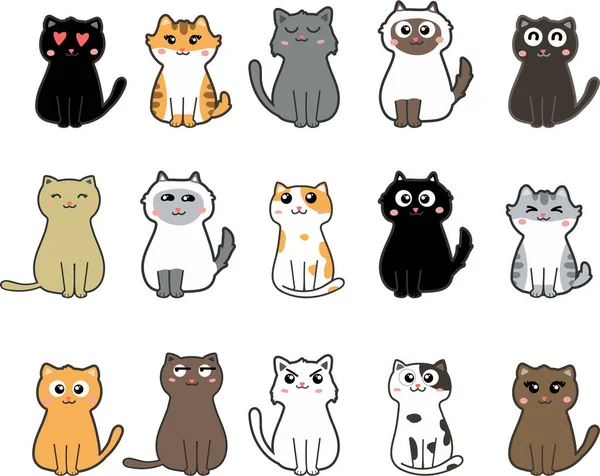 Set Van Schattige Katten Vector Illustratie — Stockvector