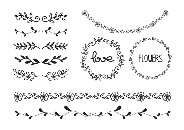 Conjunto Coroas Florais Desenhadas Mão Ilustração Vetorial —  Vetores de Stock
