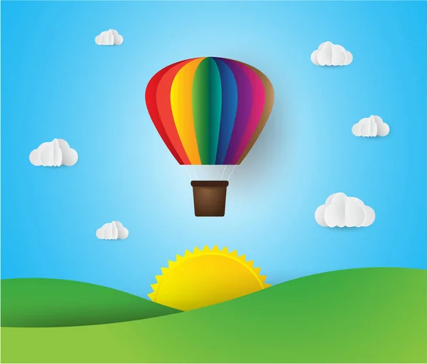 Vektorillustration Des Heißluftballons Mit Wolken — Stockvektor