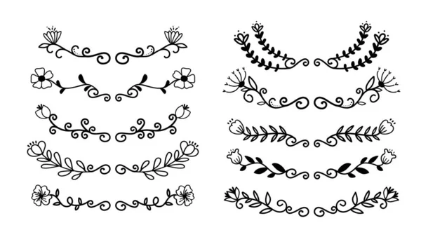Conjunto Coroas Florais Desenhadas Mão Ilustração Vetorial — Vetor de Stock
