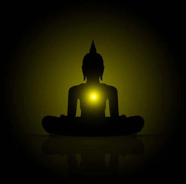 Buddha Σιλουέτα Στην Ομίχλη — Διανυσματικό Αρχείο