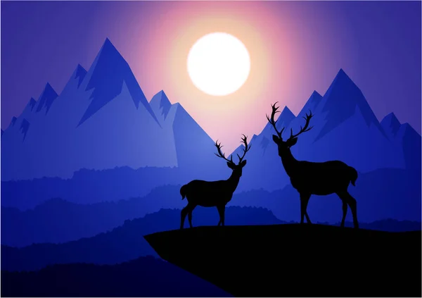 Illustration Vectorielle Cerf Dans Les Montagnes — Image vectorielle