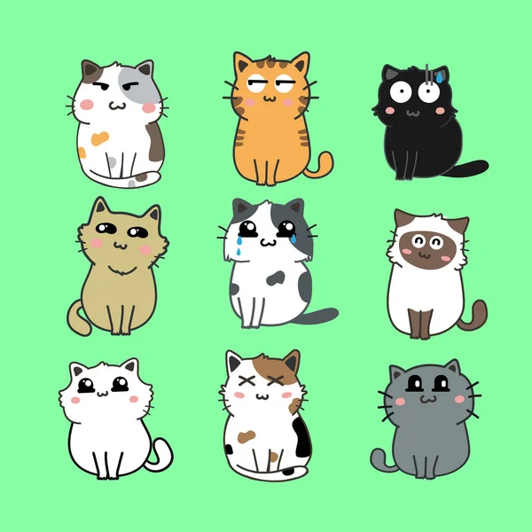 Set Cute Cats Vector Illustration — Stock Vector