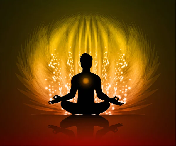 Lotus pozunda meditasyon yapan bir adamın silüeti.