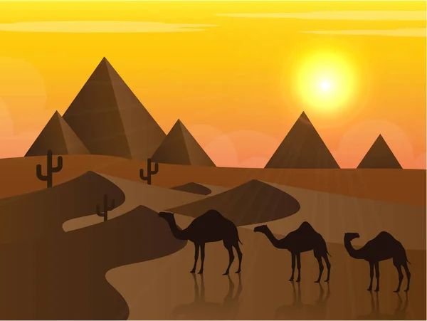 Desert Landscape Camels Camel — Stock Vector