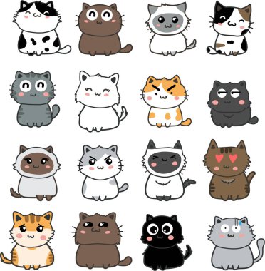 Sevimli kedi seti, vektör çizimi