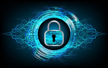 Mavi arka planda asma kilitli siber güvenlik kavramı