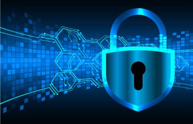 mavi zemin üzerinde asma kilit ve kilit olan veri güvenliği kavramı