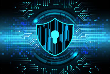 Güvenlik ve teknoloji temasında kilit simgesi olan devre kartı