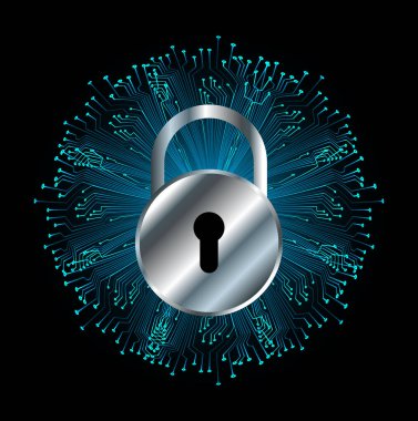 Siyah arkaplanda kilit ve ikili kod