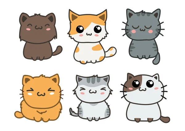 かわいい猫のセットベクトルイラスト — ストックベクタ