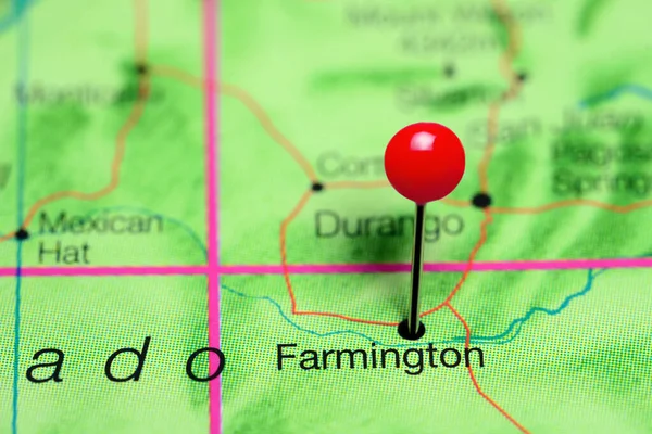 Farmington pinned on a map of New Mexico, USA