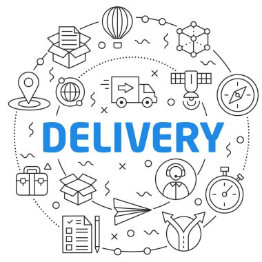 İllüstrasyon düz daire ve simgeleri dağıtım hatları