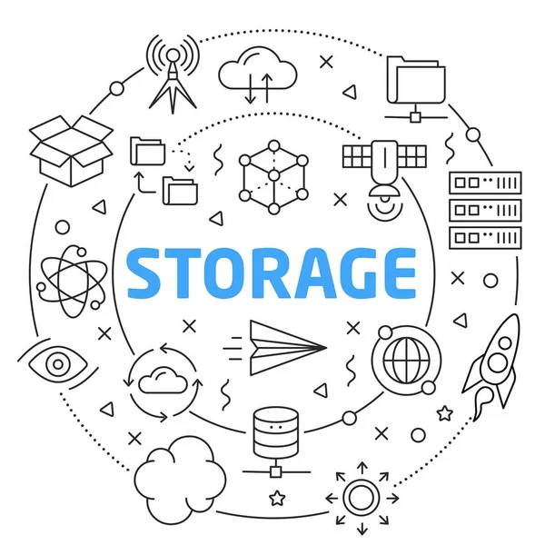 Linhas Ilustração Círculo plano e armazenamento de ícones — Vetor de Stock