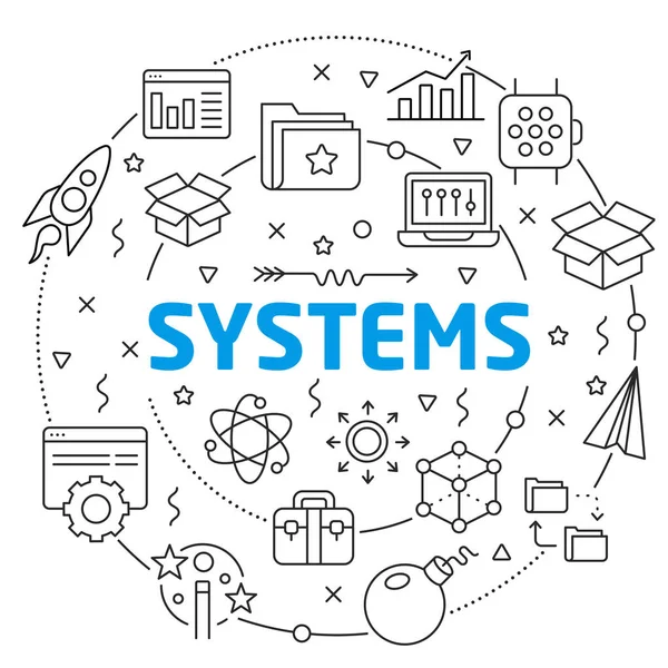 Vonalak ábrán lapos kör és ikonok rendszerek — Stock Vector