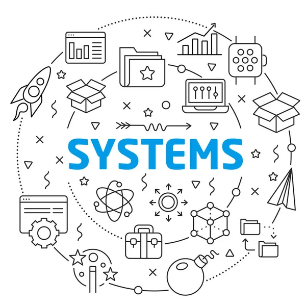 Lijnen illustratie Flat cirkel en pictogrammen systemen — Stockvector