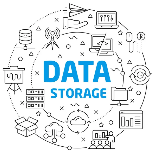 Líneas Ilustración Círculo plano e iconos de almacenamiento de datos — Archivo Imágenes Vectoriales