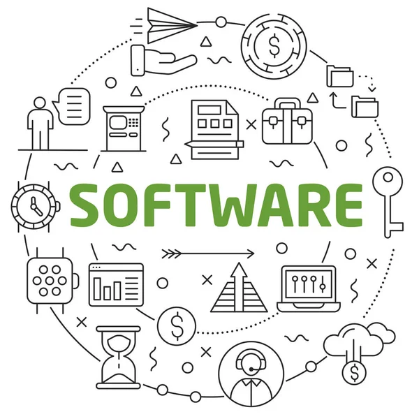 Linhas Ilustração Círculo plano e software de ícones — Vetor de Stock