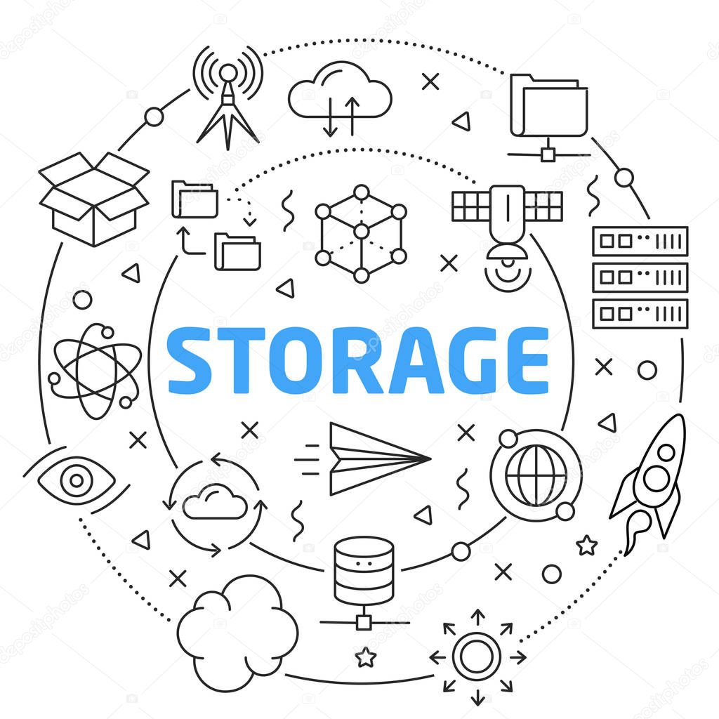 Lines Illustration Flat Circle and icons storage