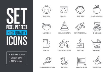 Vektör piksel mükemmel yüksek kaliteli çizgiler Icons set
