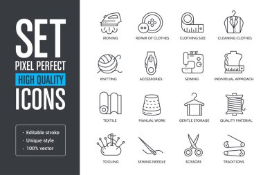 Vektör piksel mükemmel yüksek kaliteli çizgiler Icons set