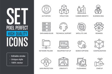 Vektör piksel mükemmel yüksek kaliteli çizgiler Icons set