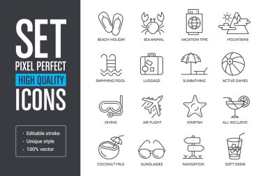 Vektör piksel mükemmel yüksek kaliteli çizgiler Icons set
