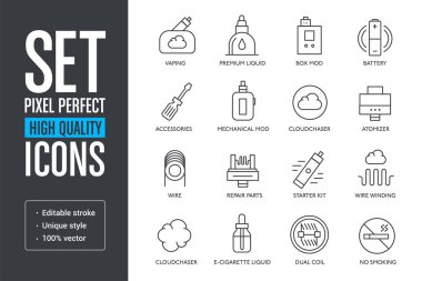 Piksel mükemmel yüksek kaliteli çizgiler Icons set