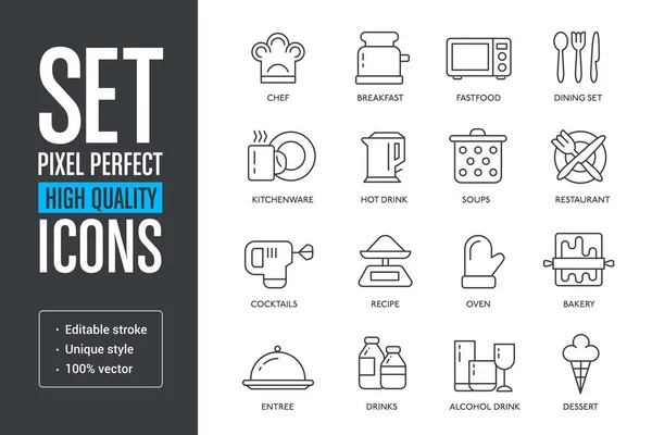 Establecer píxeles vectoriales perfectos iconos de líneas de alta calidad — Archivo Imágenes Vectoriales