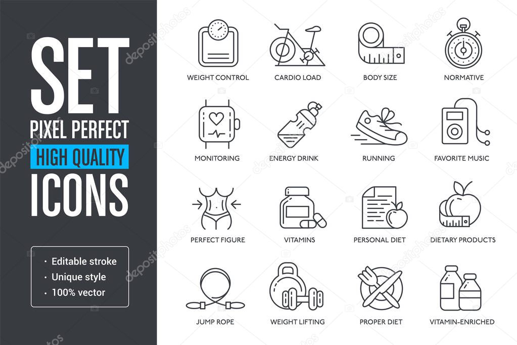 Set vector pixel perfect high quality lines icons