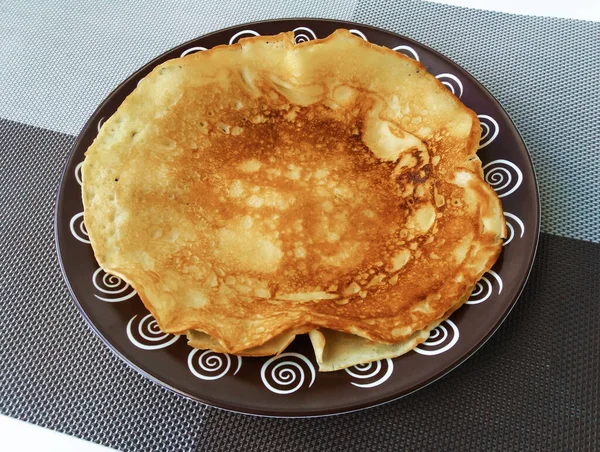 Appetizing Pancakes Plate Homemade Thin Crepes Breakfast Dessert — Stock Photo, Image