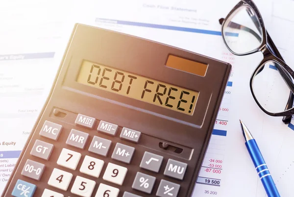 Debt Free Escrito Uma Calculadora Demonstrações Financeiras — Fotografia de Stock