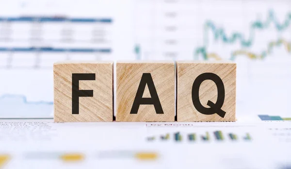 Faq Het Woord Houten Kubussen Achtergrond Een Business Diagram Bedrijfs — Stockfoto