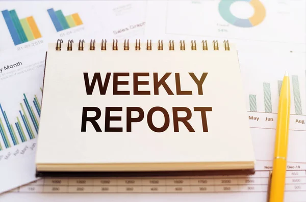 Weekly Report Text Written Notebook Financial Charts — Stock Photo, Image