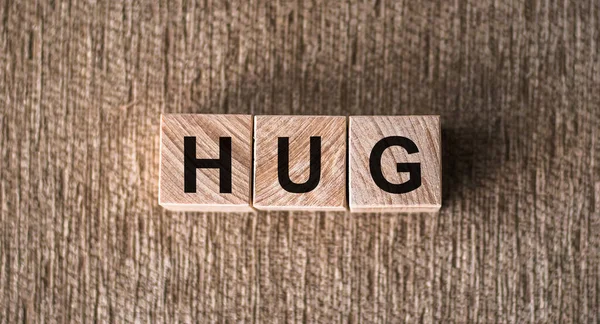 Hug Ahşap Bloklardan Kelimeler Üst Görünüm — Stok fotoğraf