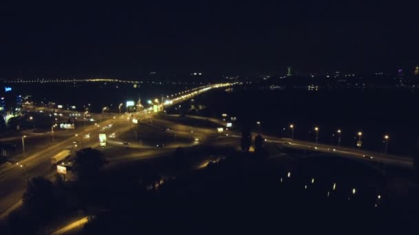 Aerial Drone Flight Footage: Shooting of the night road by a quadrocopter. — Stock Video