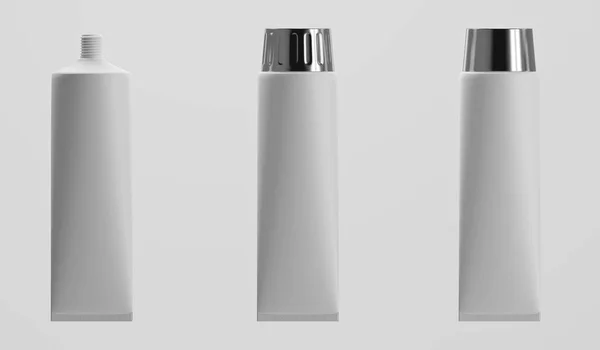 Tubo plástico brillante blanco 3D para medicina o cosméticos —  Fotos de Stock