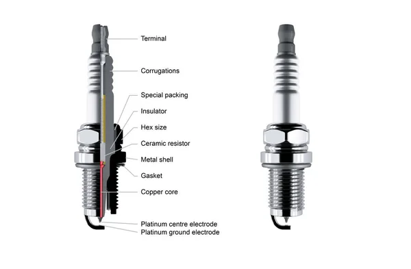 車やオートバイのための白い背景の上のスペア部品スパーク プラグ — ストック写真