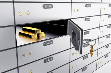 3D Kiralık kasaları ile açık bir güvenli hücre.