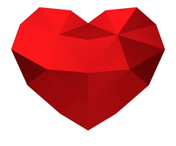 3D render. İzole kırmızı poligon kalp — Stok fotoğraf