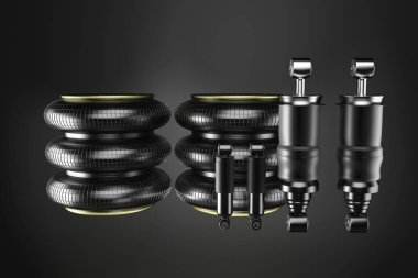 3D rendering. Trucks Cabin Shock Absorber and air spring, New auto parts, spare parts Cabinedemper.