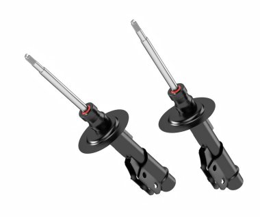 3D render. Binek otomobil amortisör, yeni oto yedek parça, yedek parça.