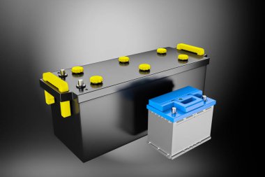 3 boyutlu görüntüleme. Kamyon için 24 V pil. Ticari araç toplayıcısı