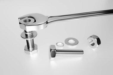 Sürgülü ve fındıklı İngiliz anahtarı. 3d oluşturma