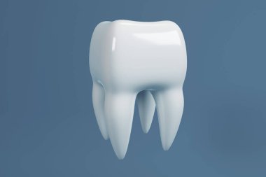Mavi arka planda bir diş resmi. 3B görüntüleme.
